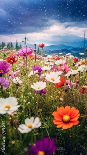 Vibrant cosmos flowers bloom gracefully in the garden