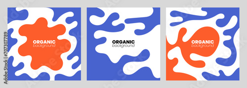 Hand drawn abstract colorful background set. Modern cards with creative trendy fluid shapes, doodle organic elements. Contemporary fanciful covers. Colored flat vector illustrations.
