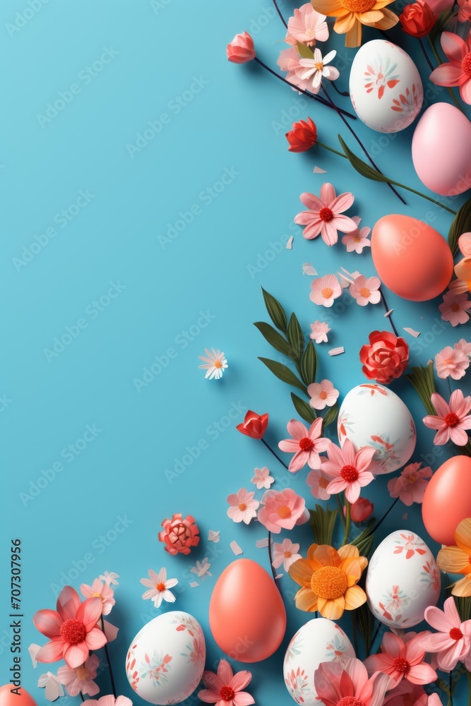 Easter eggs with spring blossom flowers