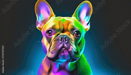 colorful neon french bulldog portrait illustration