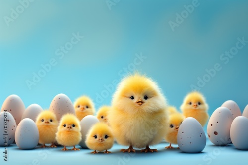 Little chickens and eggs on Easter day
