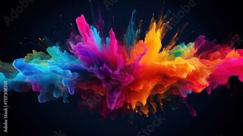 Explosion or splash of colorful powder or smoke texture  isolated on black background, for animation