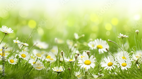 their white petals contrasting with the lush green grass.