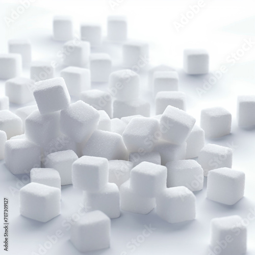 Sugar cubes on a white background, just the right size to sweeten with sophistication. Noble in appearance. 3D concept design illustration.