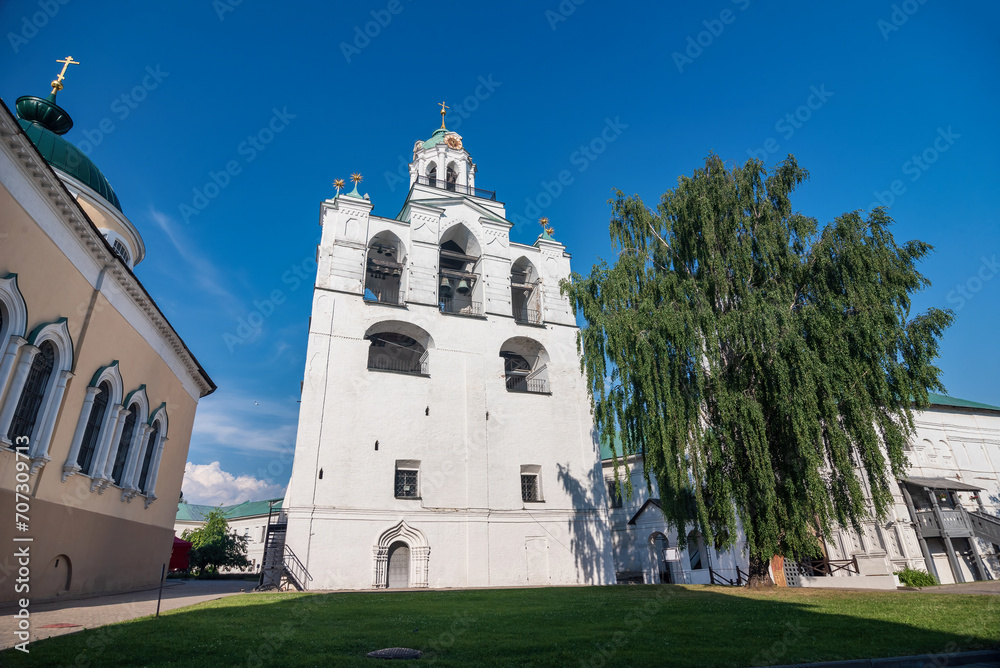 The belfry with the Church of the Mother of God of Pecherskaya in Yaroslavl, Golden Ring of Russia.