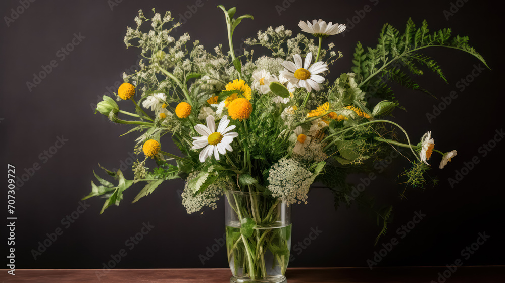 A charming bouquet of wildflowers gracefully arranged in a vase