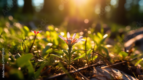 Shiny meadow flowers, decorated with raindrops