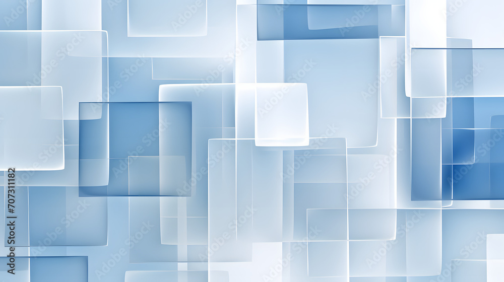 Abstract Blue and White Geometric Background with Transparent Layers in Light Gray