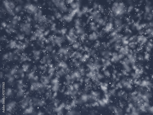 Heavy Snowfall. Abundant snowflakes on dark blue background. 