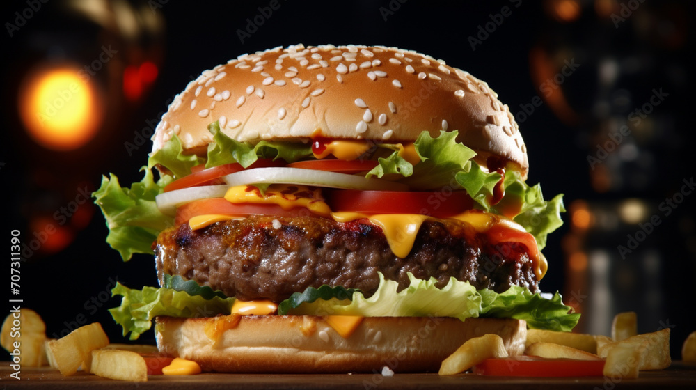 Hamburger. Double Meatball Hamburger. Hamburger with lots of sauce. great fast food Hamburger. Double Meatball Hamburger. Hamburger with lots of sauce. great fast food