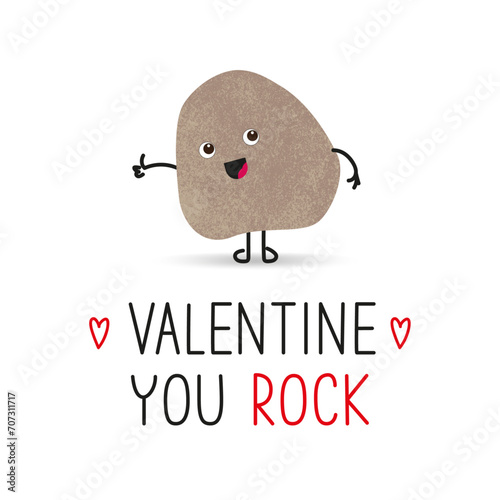 Funny cute stone and text Valentine you rock. Cool encouragement concept. 