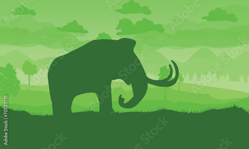 Mammoth. Silhouette of a mammoth. Wild prehistoric nature