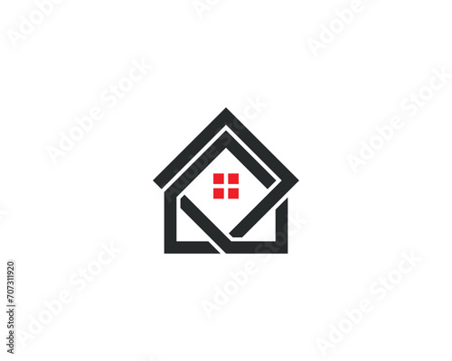 Square Home Real Estate Logo Concept icon sign symbol Element Design. House, Mortgage, Realtor Logotype. Vector illustration template