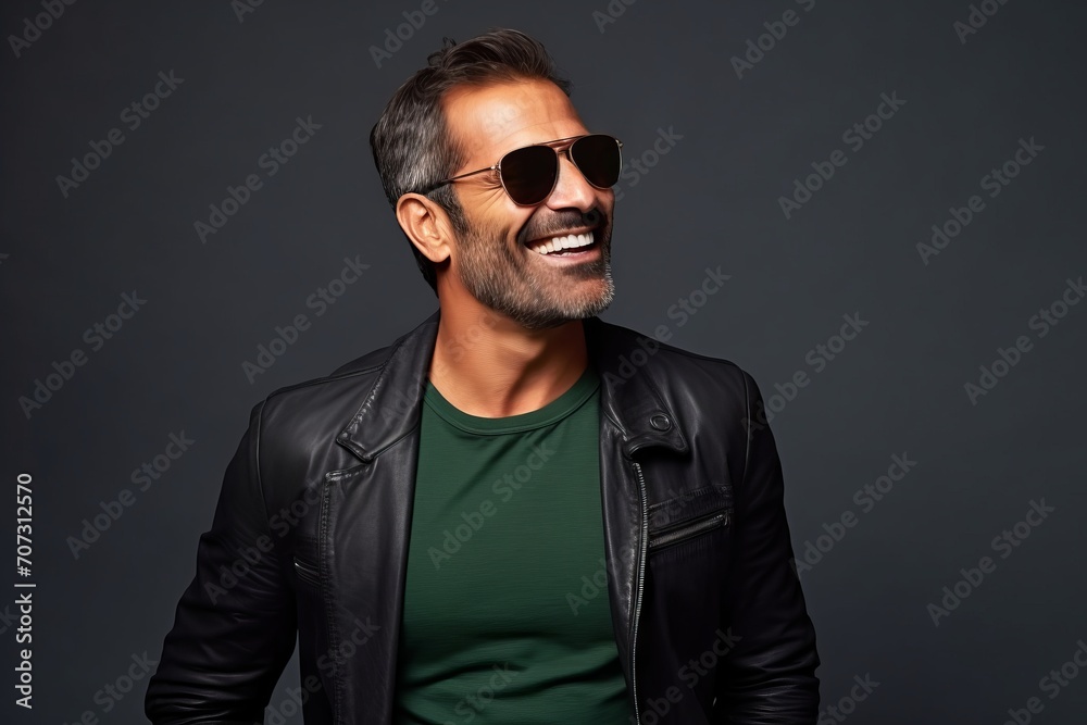 Portrait of a handsome middle-aged man in sunglasses. Men's beauty, fashion. Portrait of a handsome middle-aged man in sunglasses. Men's beauty, fashion.