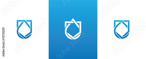 Shield Drop Logo Concept sign icon symbol Element Design Line Art Style. Waterproof, Protection, Plumbing, Droplet, Cleaning Logotype. Vector illustration template