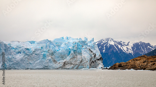 Side wall and face of Perito Moreno glacier in Argentina, South America