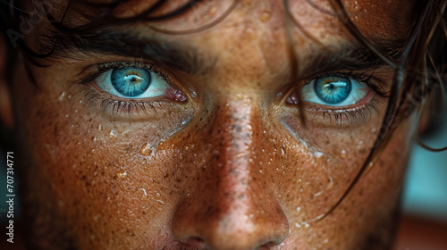 A captivating studio photograph of a man with incredibly beautiful eyes, with carefully controlled lighting accentuating the details and colors of his eyes, creating a visually arr photo