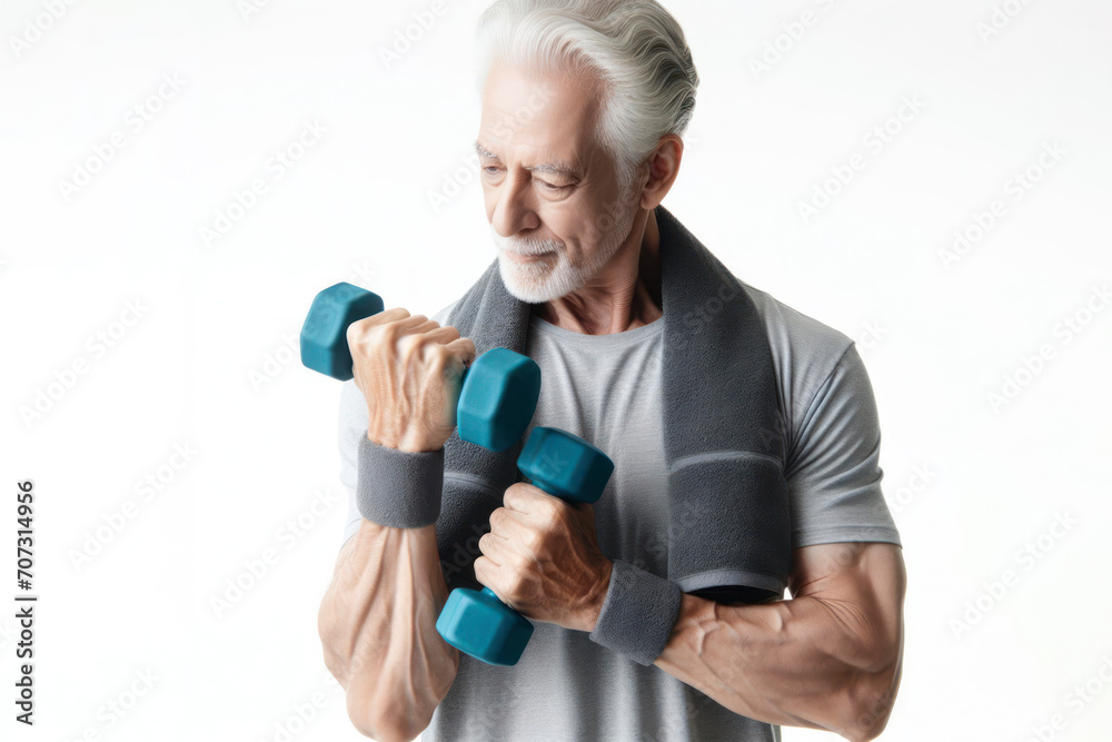 senior person exercising with dumbbells isolated on white background. ai generative senior person exercising with dumbbells isolated on white background. ai generative