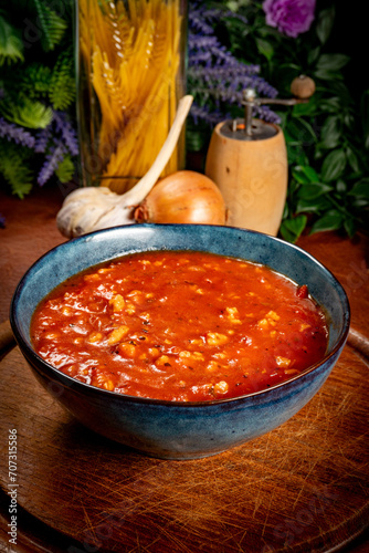 Classic italian bolognese sauce with ingredients.