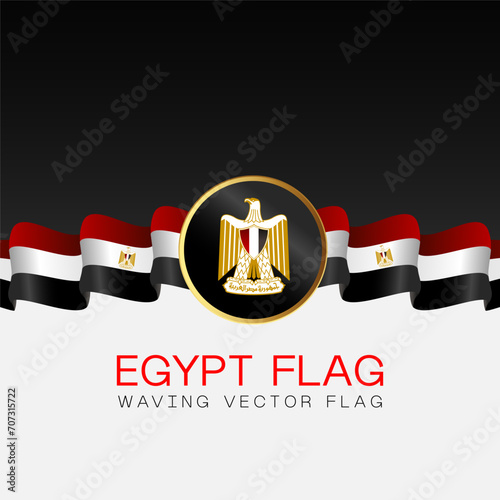 Egyptian Vector Flag Wave with Salladding Eagle Symbol and Wavy Flag stribes Red, White, and Black