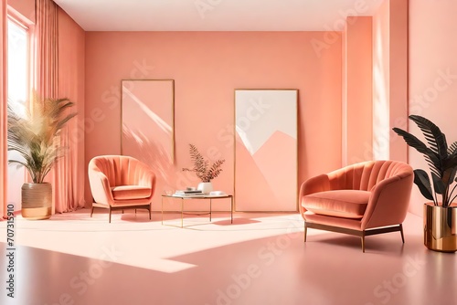 Picture an oasis of modern luxury in a Generative AI representation presenting a Peach Fuzz Room. Witness the super