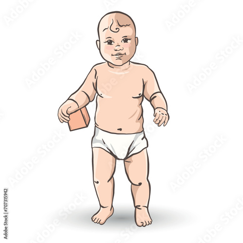 Standing baby with cube on ...
