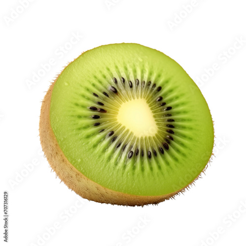 fresh organic kiwi cut in half sliced with leaves isolated on white background with clipping path photo