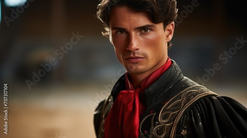 Bullfighter portrait on blurred background. Torero