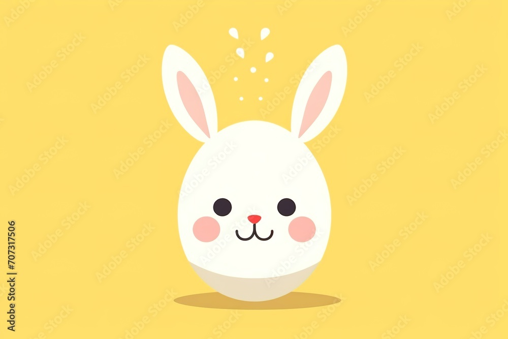 Cartoon white easter egg Bunny Face with Expressive Emotion, Perfect for Children's Content and Easter Graphics isolated on yellow background.