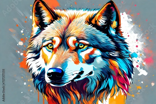 Wolf head vector in neon pop art style