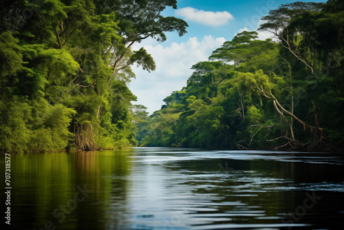 Beautiful view of the river and tropical forest in South America.