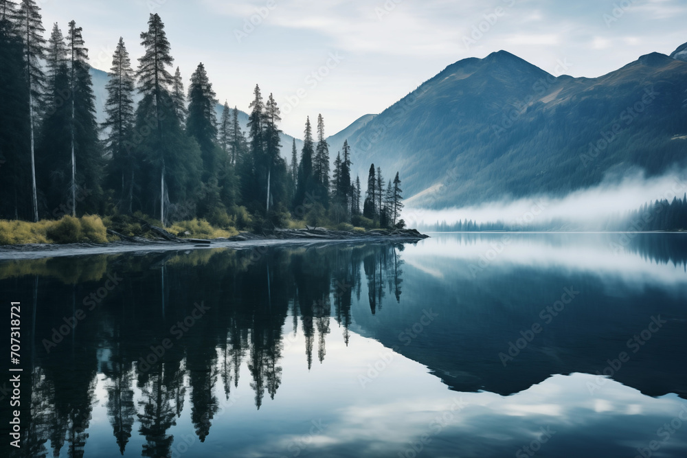 Beautiful mountain lake with reflection in the water. Mountain lake landscape