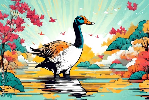 Duck vector in neon pop art style