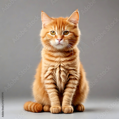 Cute ginger cat sitting and looking at the coming.