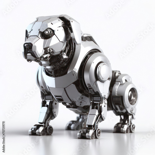 Futuristic robot dog on solid white background. ai generative