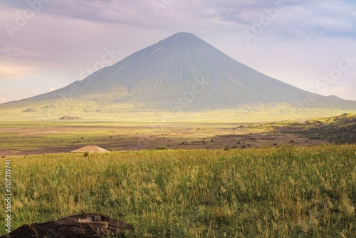 View of Mount Ol Doinyo Lengai in Ngorongoro Conservation Area in Tanzania  photo