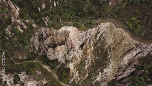 Aerial drone footage of Los Estoraques Unique Natural Area, Colombia, Latin America. Beautiful colombian sharp rocks. Beautiful landscape in the Norte de Santander region of Colombia. 4K footage. photo