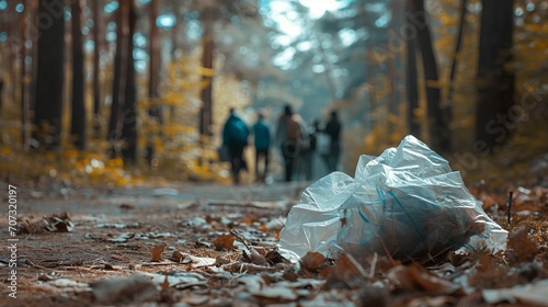 A disturbing scene of litter scattered in a once-pristine natural environment, showcasing the negative impact of human negligence on nature with various types of waste polluting the landscape.