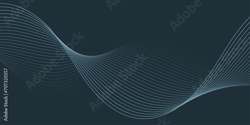 Abstract background with waves for banner. Medium banner size. Vector background with lines. Element for design isolated on dark blue. Blue color. Ocean, night, card. Brochure, booklet