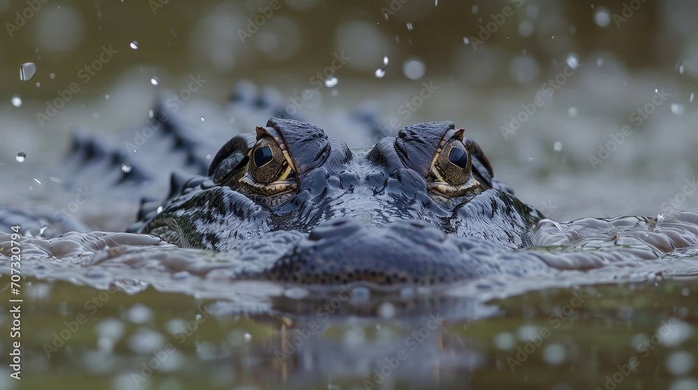 Alligator lurking with eyes above water. Alligator lurking with eyes above water.