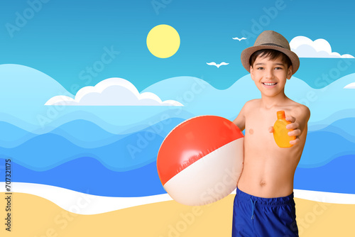 Little boy with sunscreen c...
