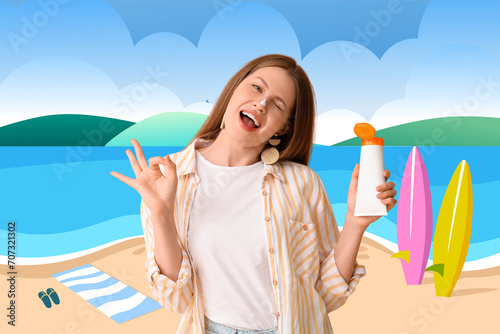 Happy young woman with suns...