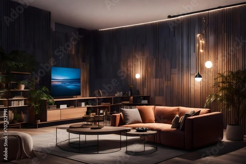 Envision a living space transformed into art with a Generative AI creation presenting the interior of a light living room.