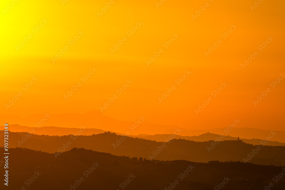 Lanscape in Italy at sunset, Marche