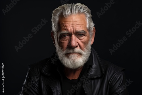 Portrait of a senior man with gray beard and mustache. Isolated on black background.