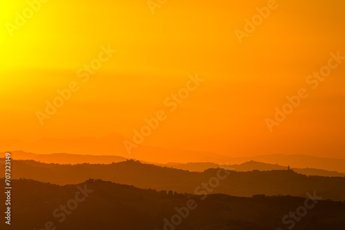 Lanscape in Italy at sunset, Marche