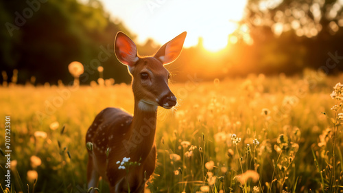 deer in sunset meadow tranquil wildlife