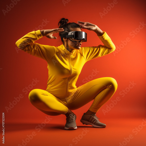 Sporty woman with VR glasses.