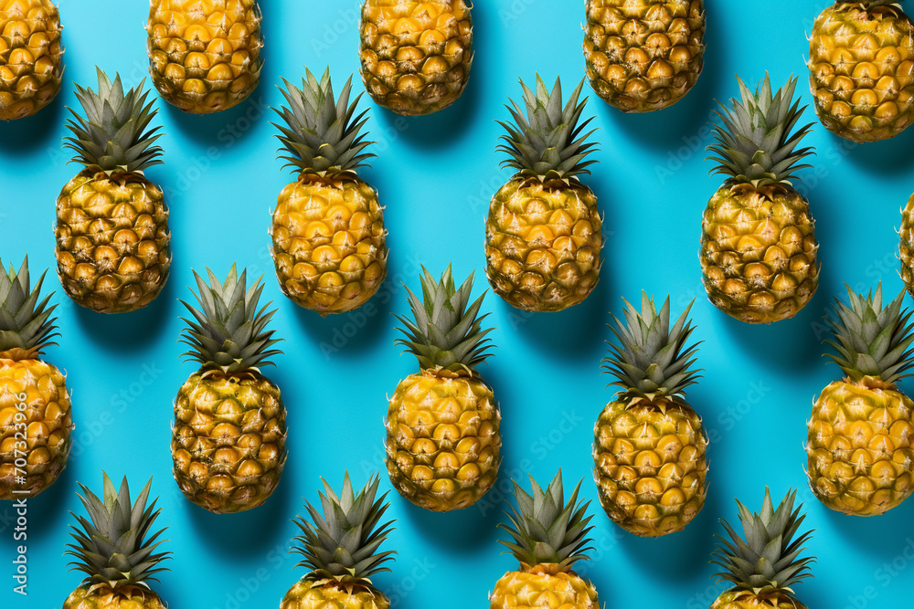 A minimalist portrayal of pineapple chunks, arranged in a visually striking pattern to showcase the fruit's tropical appeal against a calm background. A minimalist portrayal of pineapple chunks, arranged in a visually striking pattern to showcase the fruit's tropical appeal against a calm background.