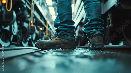 Um close-up de engenheiros realizando manutenção em uma locomotiva ferroviária exibindo a expertise técnica necessária na indústria de transporte